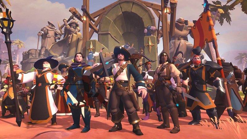 Official Albion Online key art showing a knight leading an army across the Royal Continent