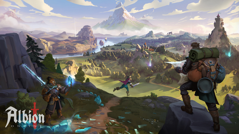 Albion Online blacksmith crafting a weapon at an anvil