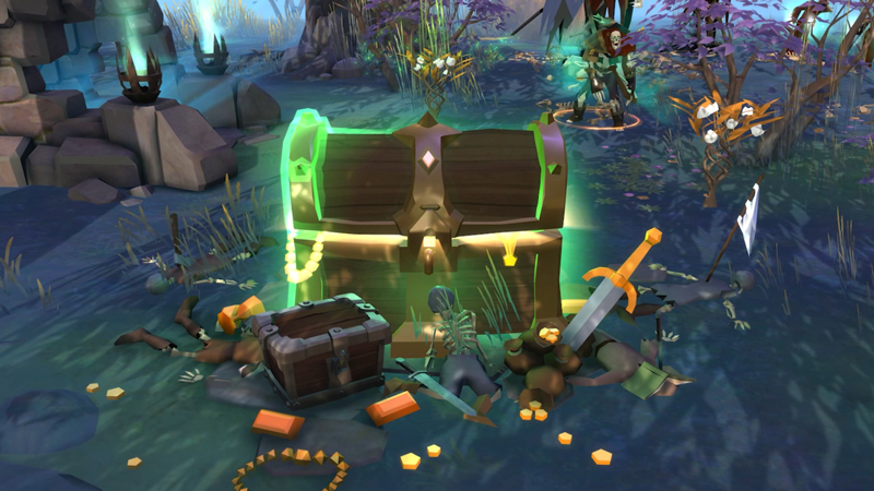 A loot chest in Albion Online surrounded by dropped items